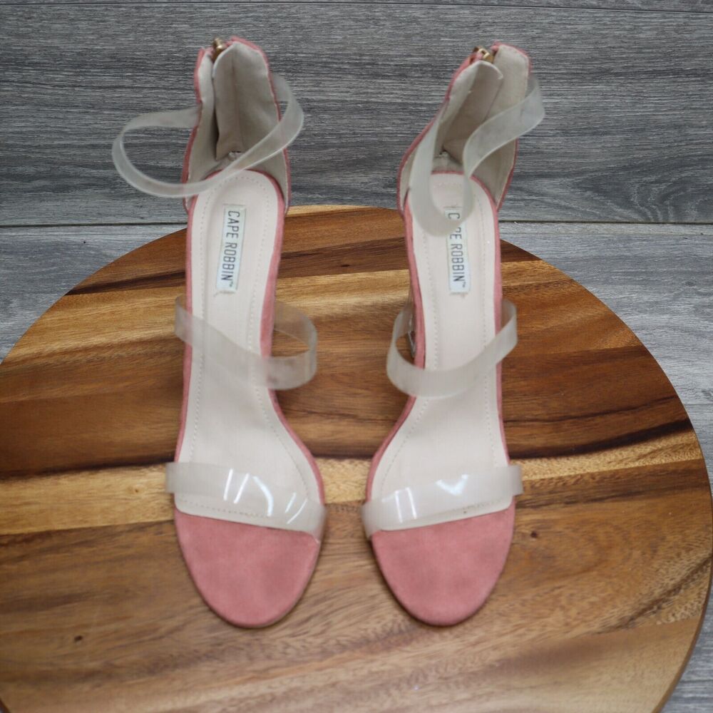 Cape Robbin Shoe Womens Size 7 Ankle Strap Pink Clear Chunky Zipper Heels Maria